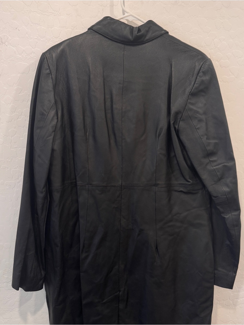 Newport News Trench Coat Womens Large Black Vintage 100% Leather Jacket Goth - Picture 7 of 11